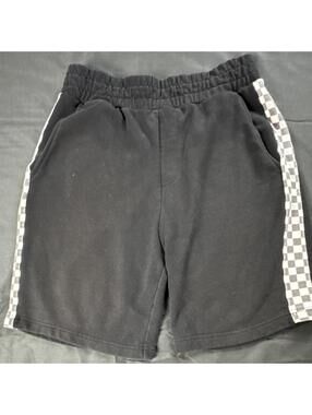 Forever 21 Mens Black Gray Sweat Shorts Checkerboard Stripe Pockets Streetwear